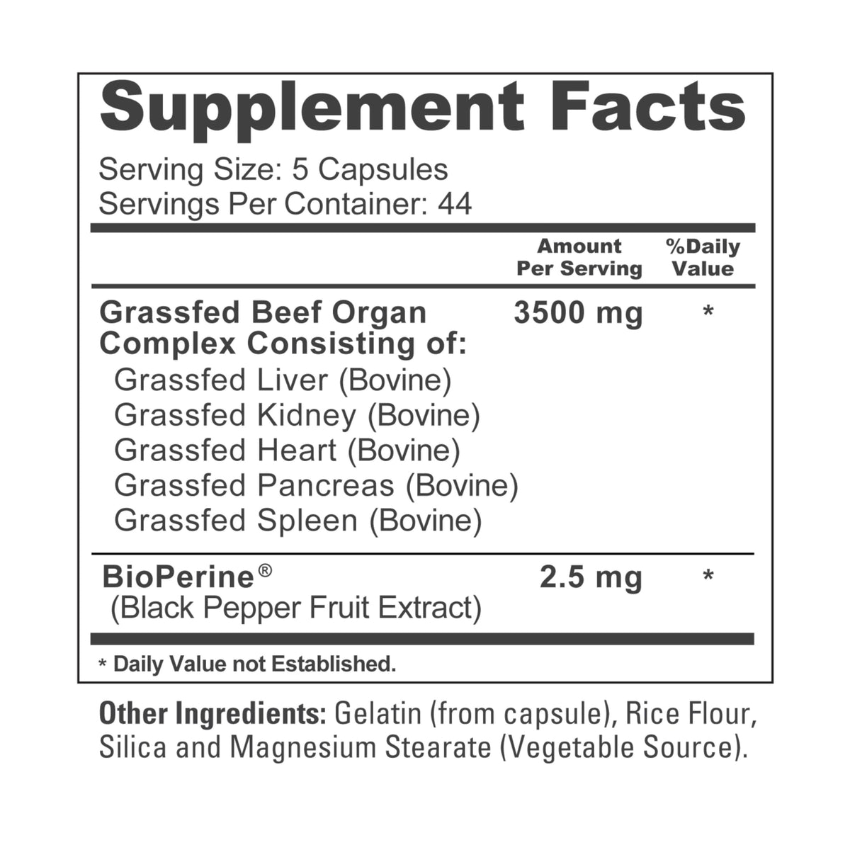 NusaPure Grass Fed Beef Organ Complex | 220 Capsules | Pasture Raised | with Desiccated Liver, Kidney, Pancreas, Heart, Spleen | Soyfree Non-GMO, Bioperine