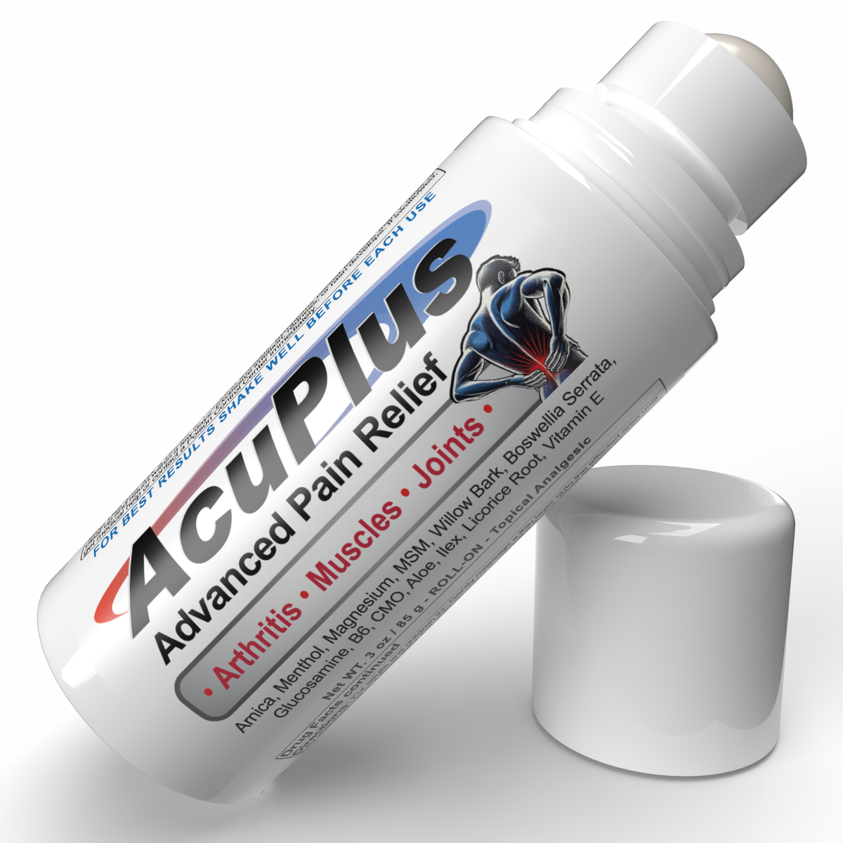 AcuPlus 3 oz Pain Relief Roll-On – Hands-Free Menthol Pain Relief for Muscles and Joints