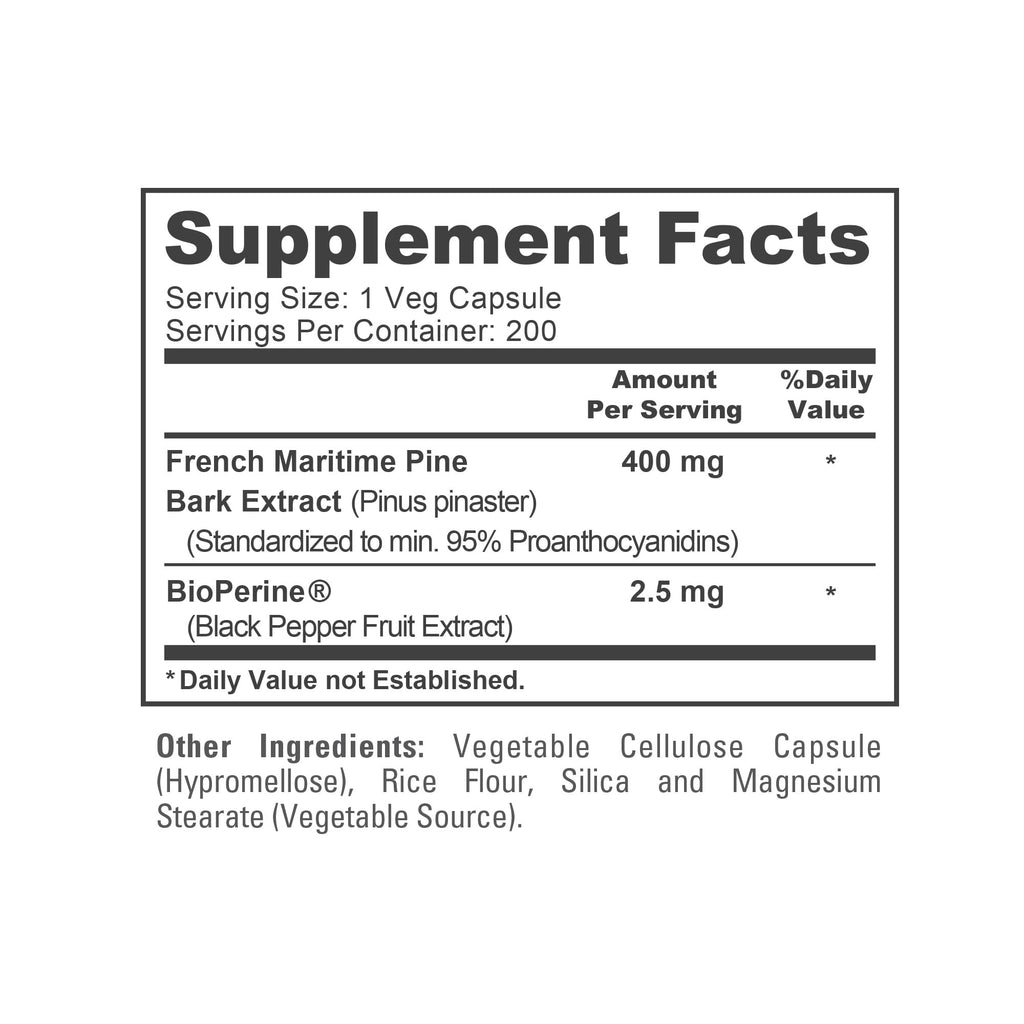 NusaPure French Maritime Pine Bark Extract 400mg per Veggie Caps 200-Day Supply Bioperine Non-GMO Vegan
