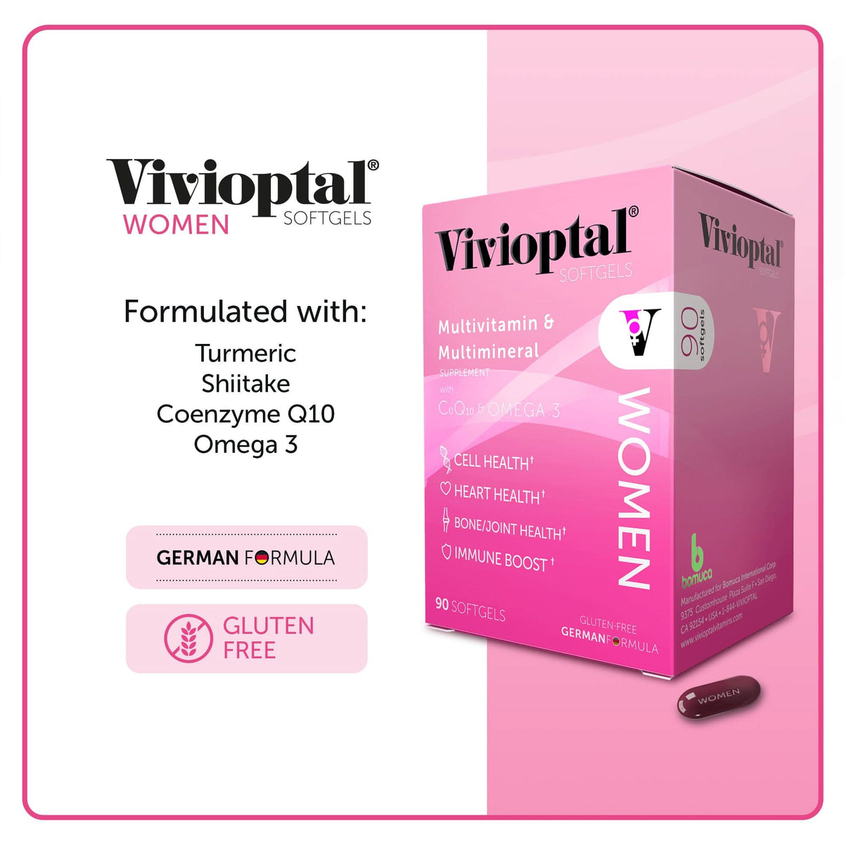 Vivioptal Women, 90 Capsules, CoQ10 & Omega-3, Multivitamin & Multimineral, Gluten Free, German Formula
