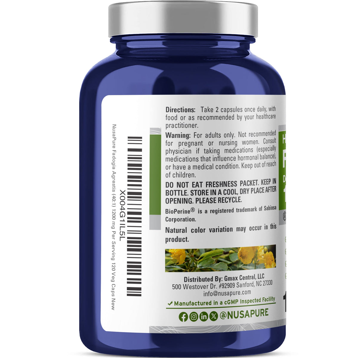 NusaPure Fadogia Agrestis 40:1 Extract, 1200 mg Per Serving 120 Vegan Capsules, GMO Free Supplement, Bioperine