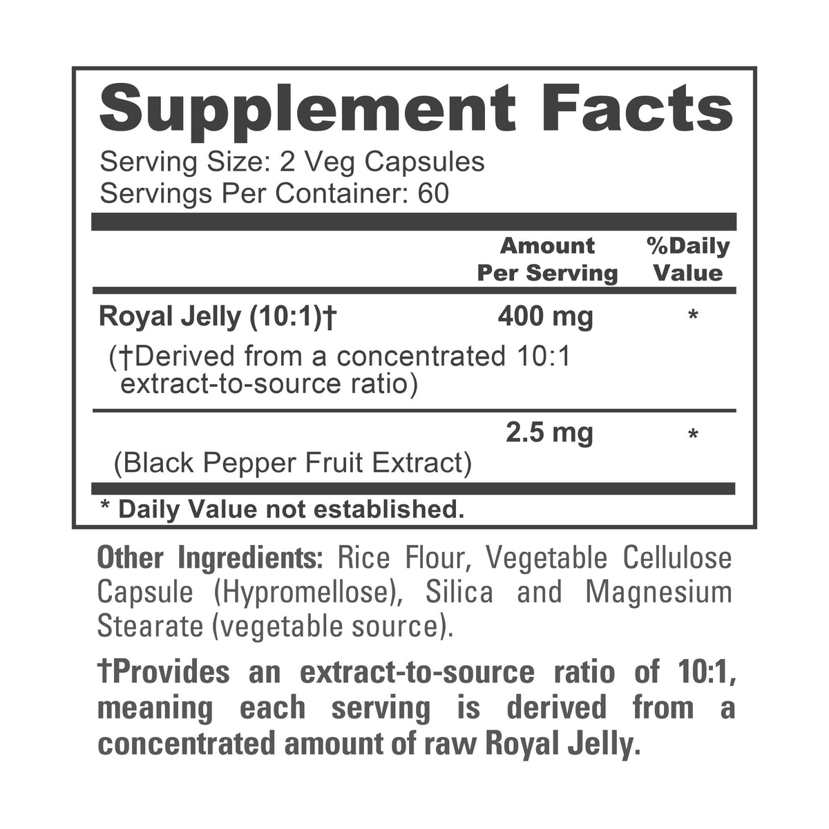 NusaPure Royal Jelly 10:1 Extract, 400 mg - 120 Veggie Capsules (Non-GMO, Dairy Free, Dietary Supplement)