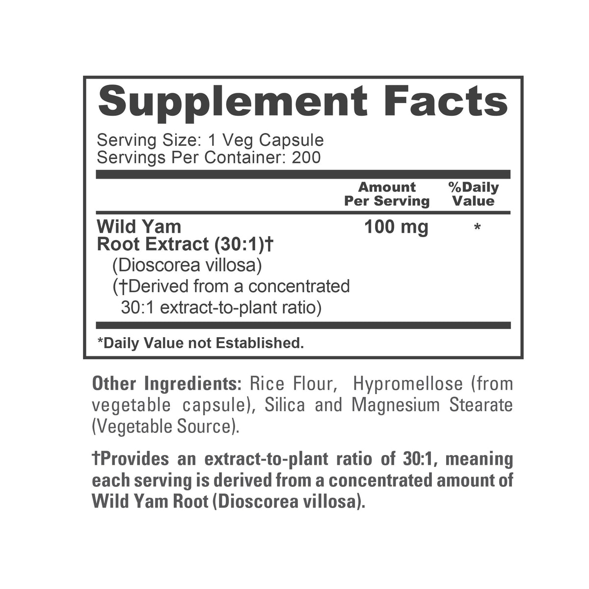 NusaPure Wild Yam Root 30:1 Extract, 100 mg 200 Vegan Capsules - Women’s Health & Hormonal Balance - Non-GMO, Vegan