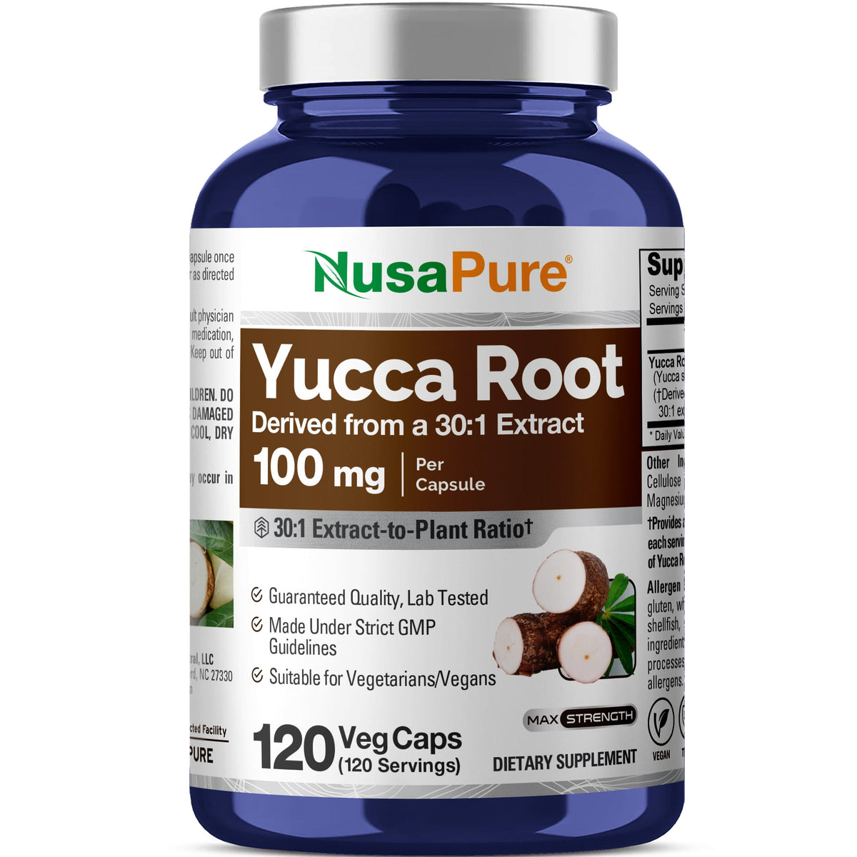 NusaPure Yucca Root 30:1 Extract, 100 mg 120 Veggie Capsules Yucca schidigera Non-GMO, Vegan