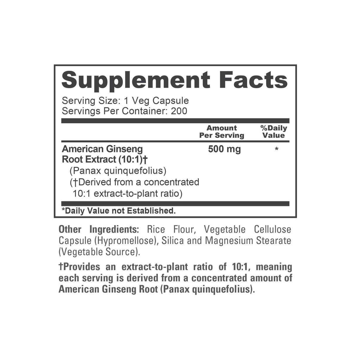NusaPure American Ginseng 10:1 Extract, 500 mg - 200 Veggie Capsules (Vegetarian, Non-GMO, Vegan)