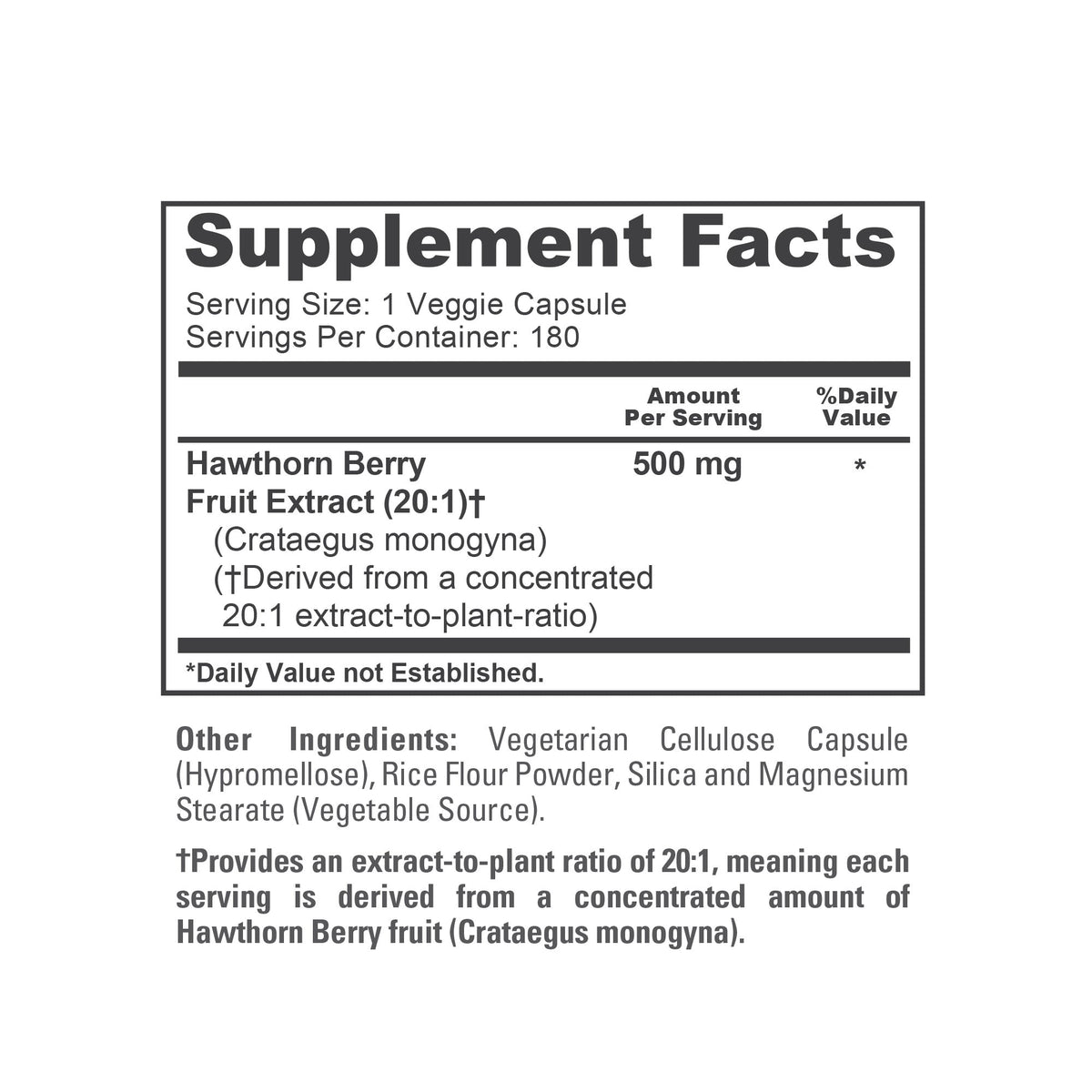 NusaPure Hawthorn Berry 20:1 Extract, 500 mg 180 Veg Caps, Suitable for Vegetarians, Vegan, Non-GMO Dietary Supplement