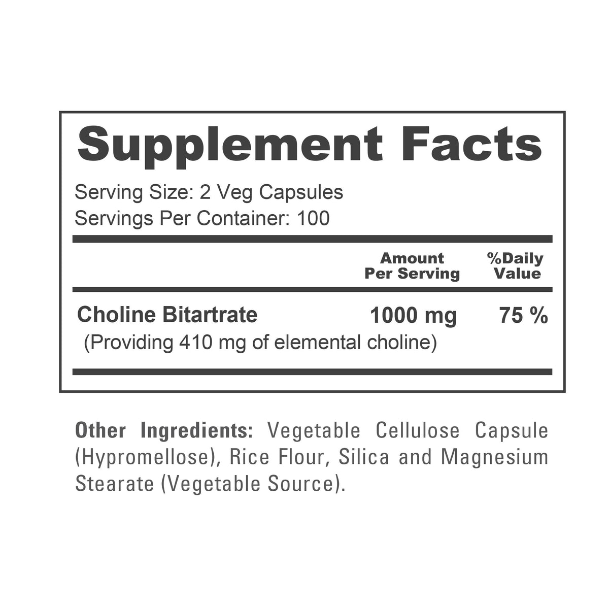 NusaPure Choline Bitartrate - Suitable for Vegetarian/Vegan, Non - GMO - 1000 mg 200 Capsules